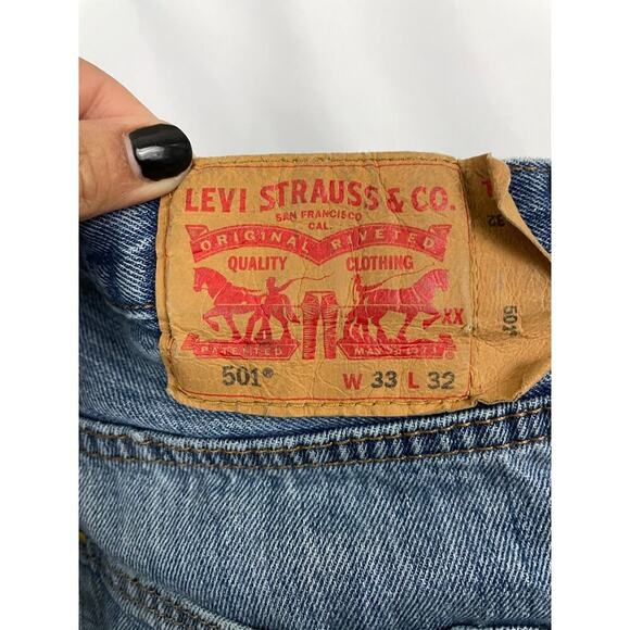 VTG Levi's 501 XX Denim Jeans 33 X 32 Button Fly Straight 90s Red Tab Grunge - Picture 5 of 16